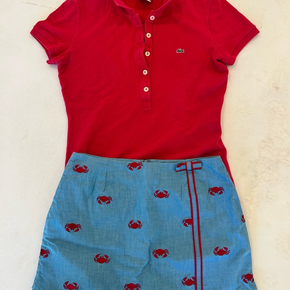 Lilly Pulitzer Chambray Blue Red Crab Embroidered Skort Women's Size 2 - Picture 6 of 7